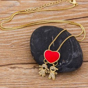 Mother's Choker Necklace - Boy & Girl Charms - Triple Gold Plated Copper